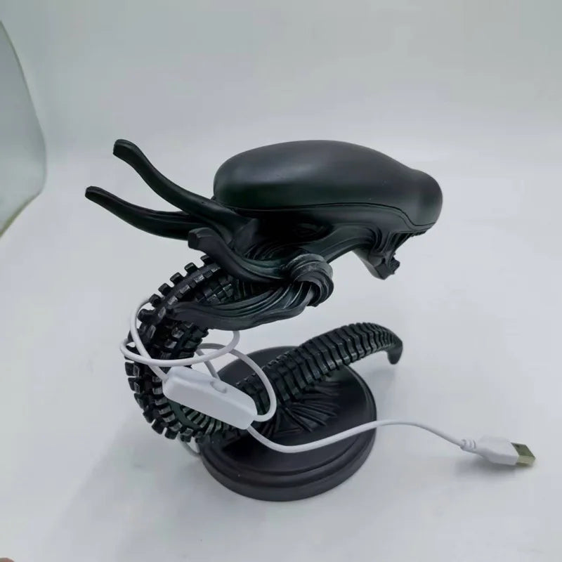 Charcoal alien figurine resin lamp with a USB accent light, a sci-fi table lamp for a desk, shelf, or reading corner Dark Grey