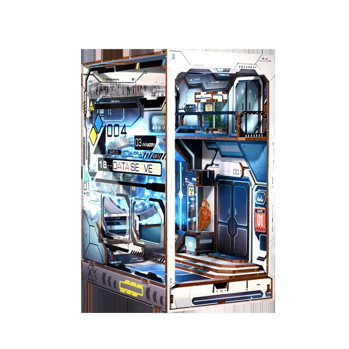 Detailed sci-fi shelf insert with layered spaceship rooms, gate panels and starship details for model builders