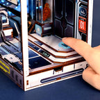 Touch switch LED book nook you tap to light the space scene, a wooden model kit for teens and adult builders