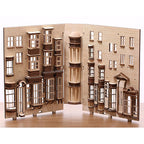 Laser-cut wooden facade panels for a miniature street alley book nook, a hands-on model craft kit for adults