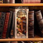 Book nook shelf insert styled in a bookcase of hardcovers, a romantic anniversary gift for book lovers and readers