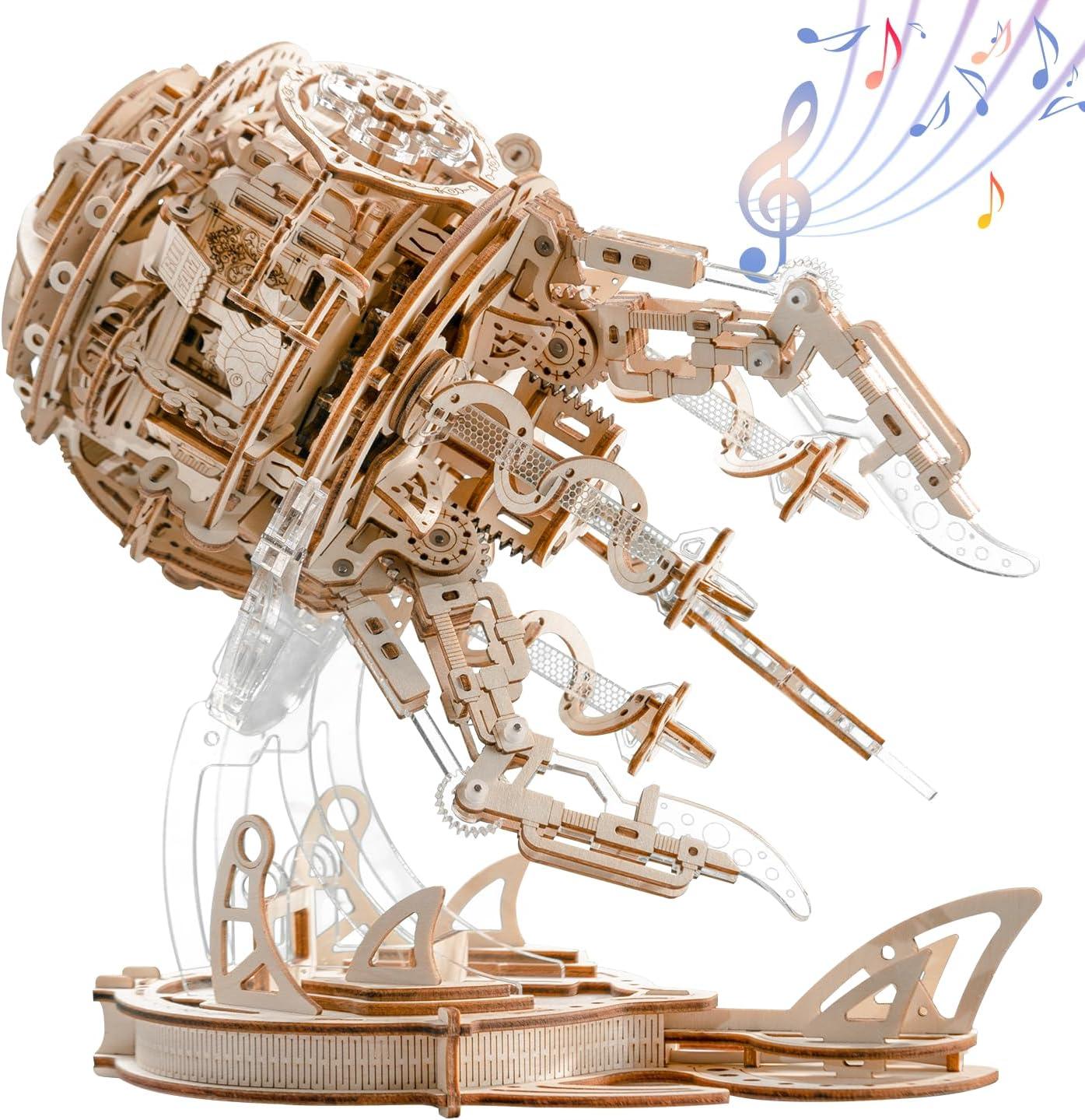 355 piece laser-cut plywood puzzle kit, a glue-free wooden jellyfish model build for adult hobbyists and crafters