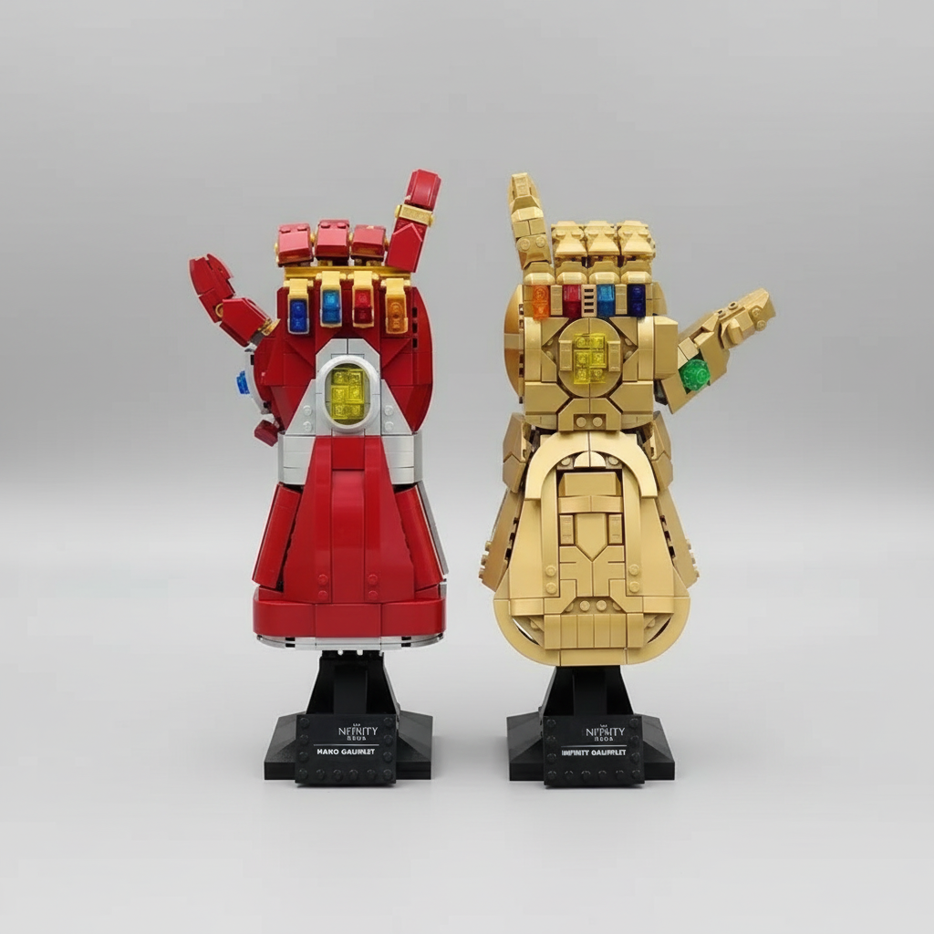 marvel avengers gauntlet brick model display set lego compatible collector -- infinity Gauntlet - Gold, Nano Gauntlet - Red