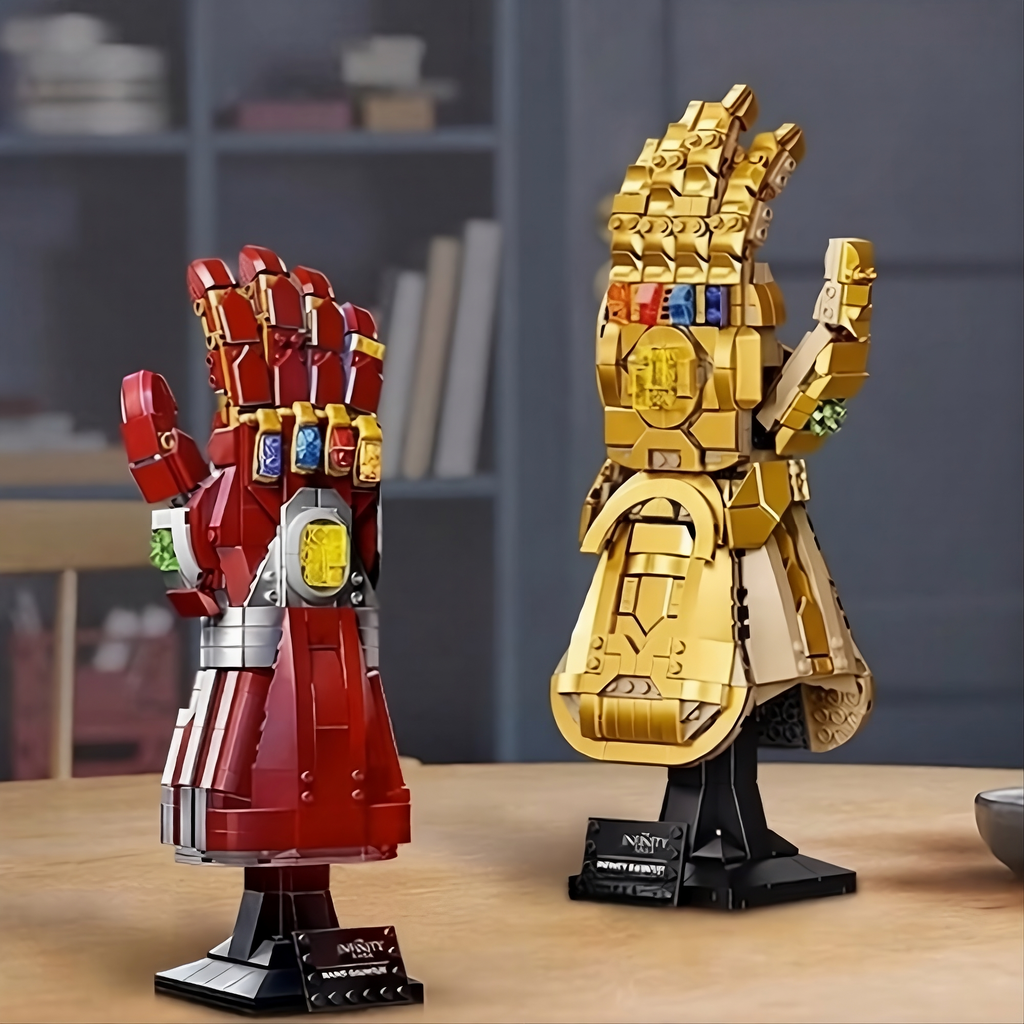 avengers gauntlet brick display marvel desk decor lego compatible fan gift -- infinity Gauntlet - Gold, Nano Gauntlet - Red