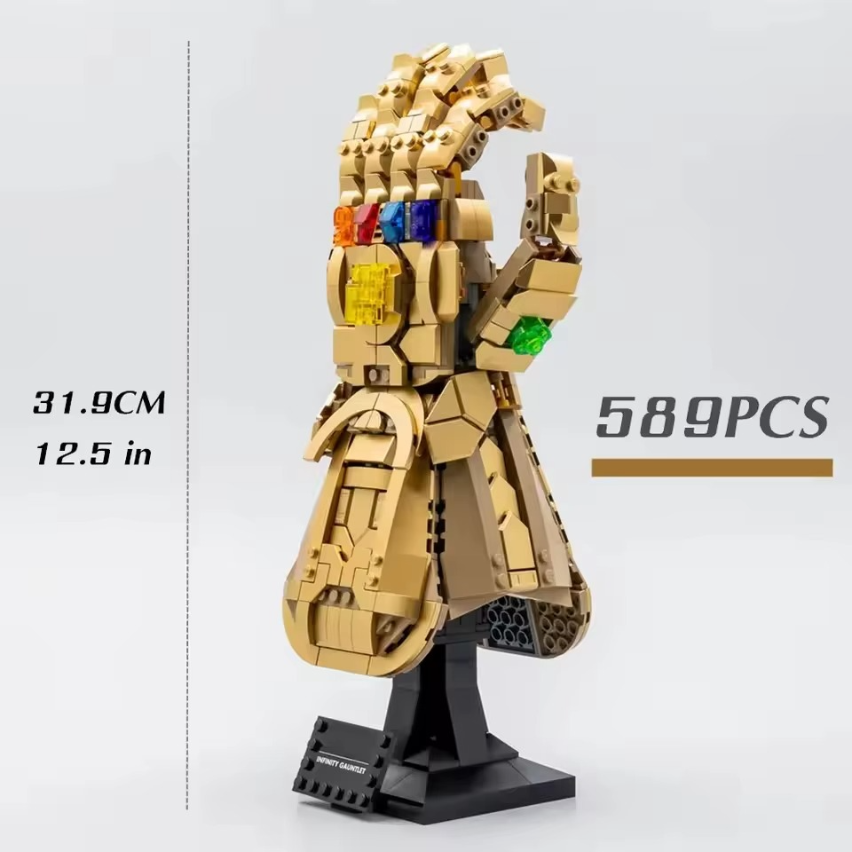 infinity gauntlet brick set 12.5 inch tall avengers marvel display 589 piece kit lego compatible build -- infinity Gauntlet - Gold