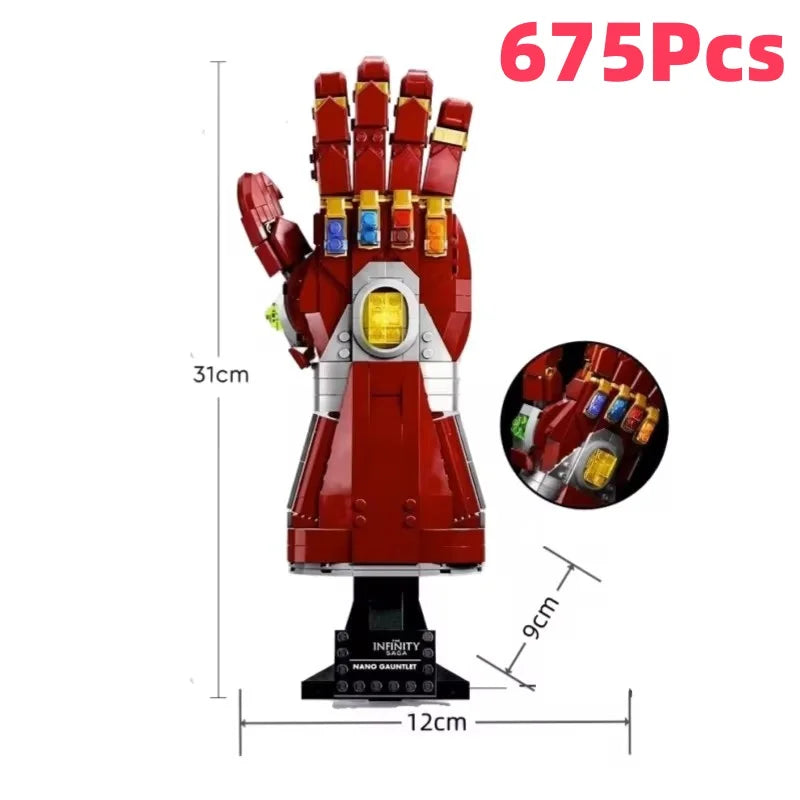 nano gauntlet 675 pieces 31 cm tall brick model iron man marvel avengers display lego compatible build -- Nano Gauntlet - Red