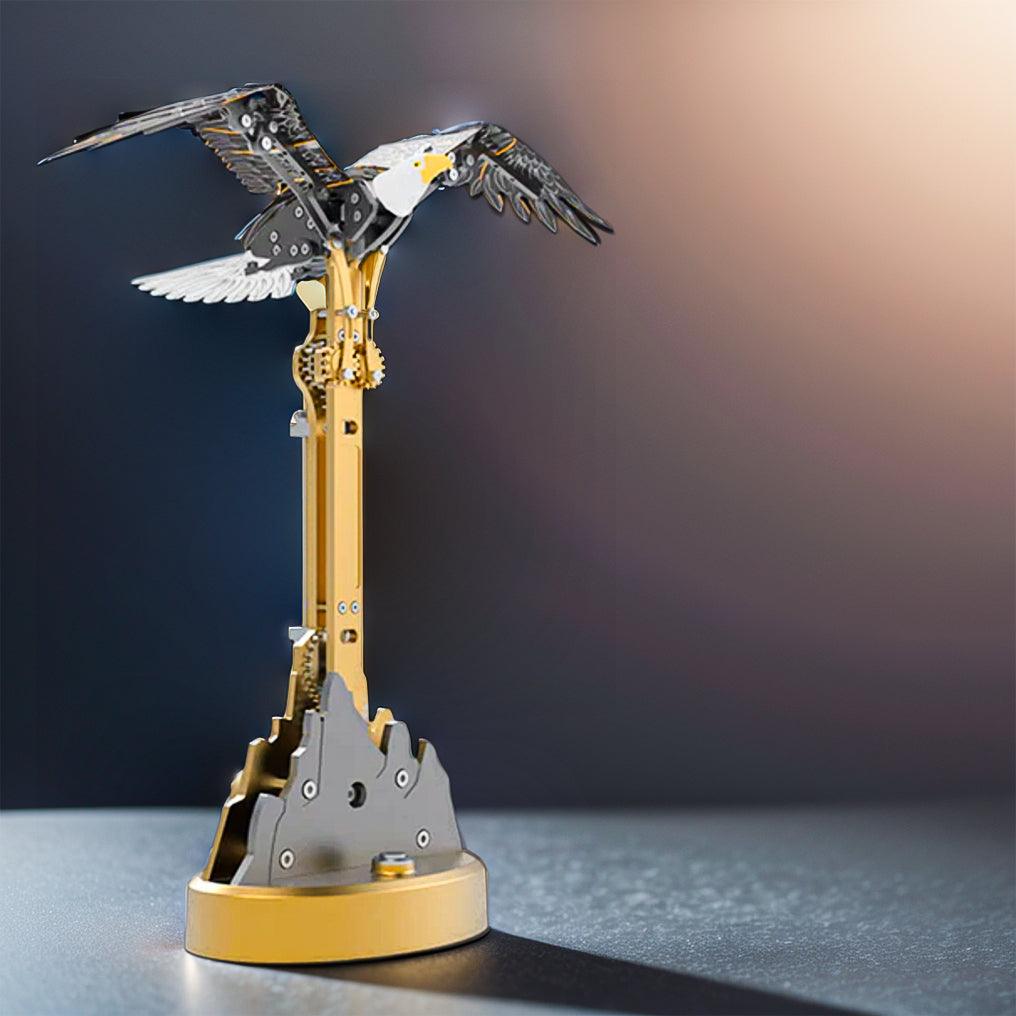 Motorized bald eagle metal kit powered on DC 5V with a safety shut-off, a moving wing sculpture for home decor