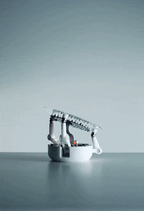 ball balancing robot in motion tilting its platform with PID control, interactive DIY STEM robotics desk kit for makers and teens