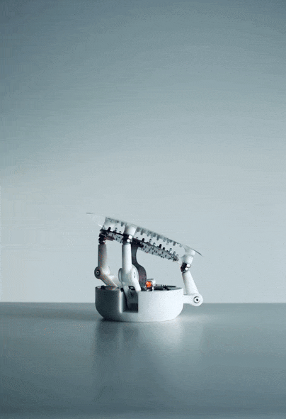 ball balancing robot in motion tilting its platform with PID control, interactive DIY STEM robotics desk kit for makers and teens