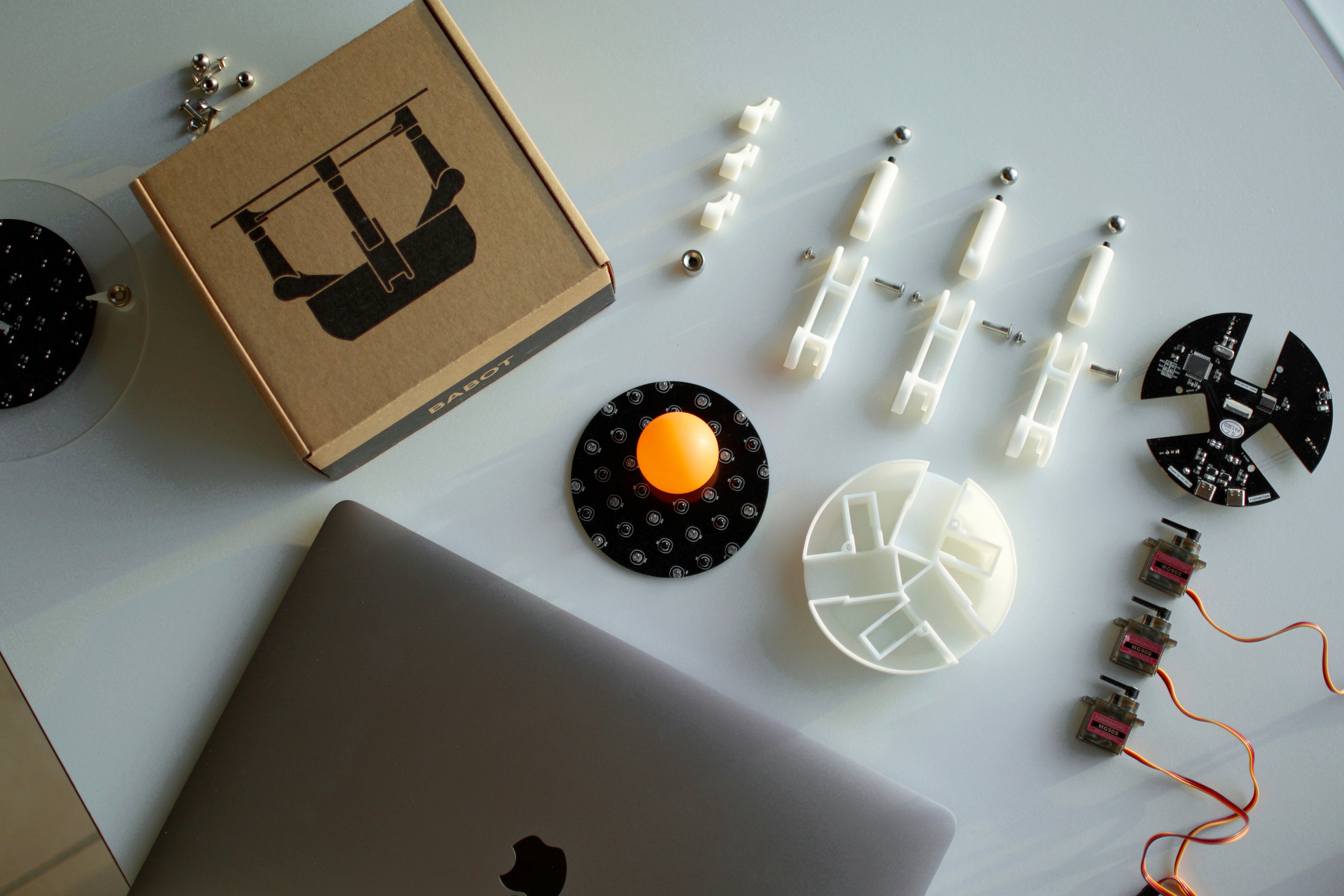 ball balancing robot kit in gift packaging with foam tray, educational STEM robotics gift for engineers, students and makers