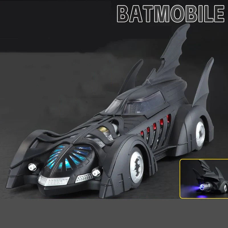 Diecast alloy Batmobile replica model car with opening cockpit and working LED headlights for display and collectors 2008 Black version.
