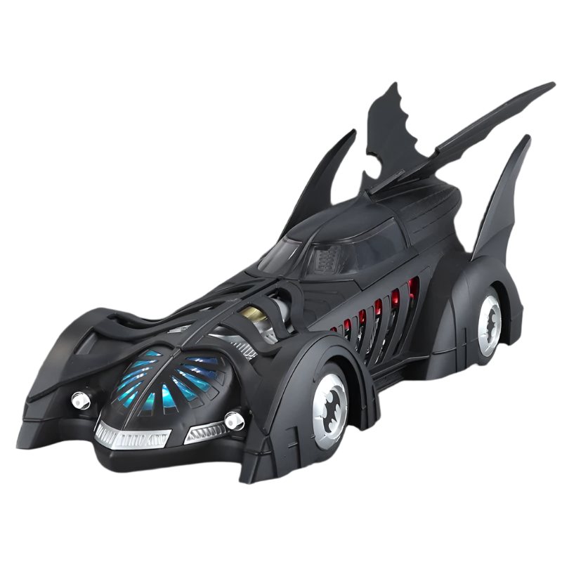 Collectible 1:18 Batmobile scale model with engine sound effects and 360 degree steering for movie fans and kids 1995 1 Tail version.