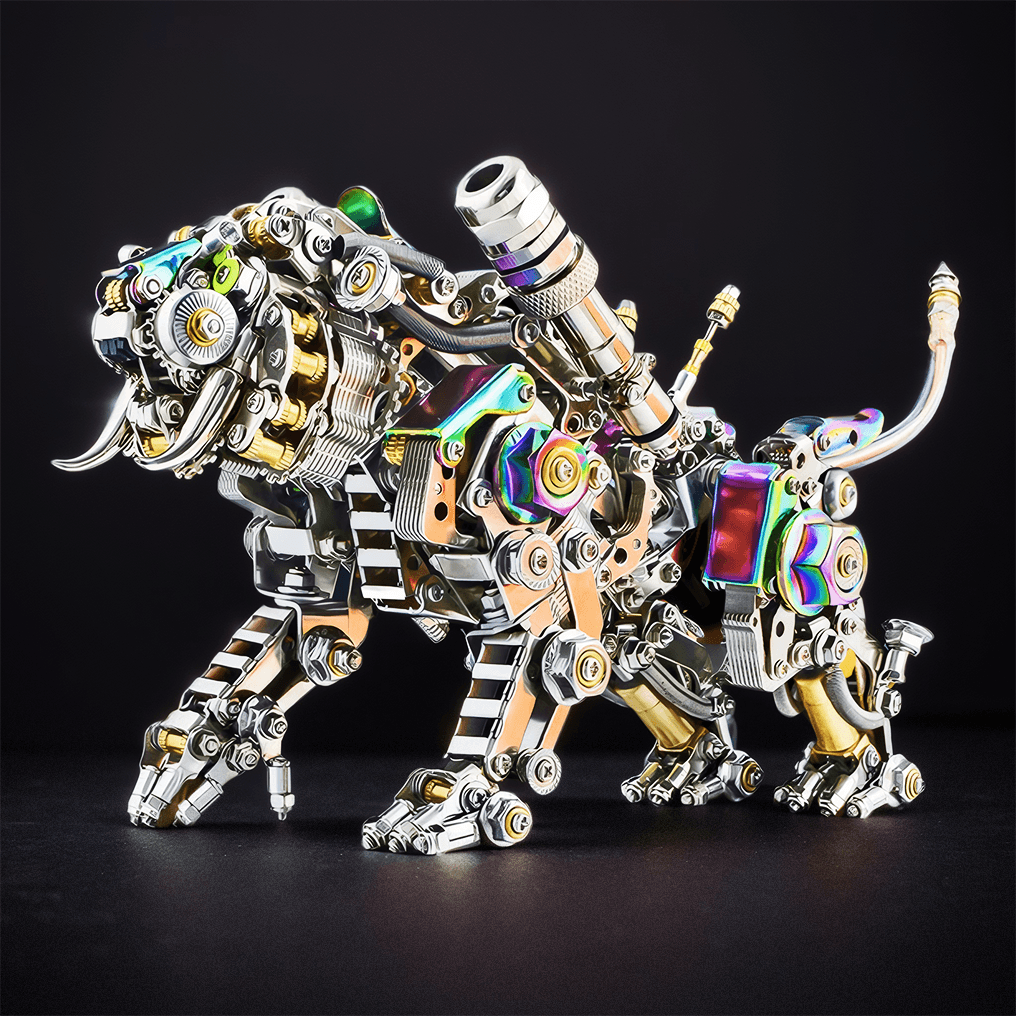 Rainbow anodized Bengal tiger metal model kit, a 700 piece stainless steel puzzle and a standout shelf display piece Colorful Version