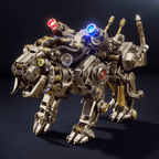 Mechanical Bengal tiger with glowing red and blue LED eyes, a stainless steel model kit for desk decor and gifting Original Version