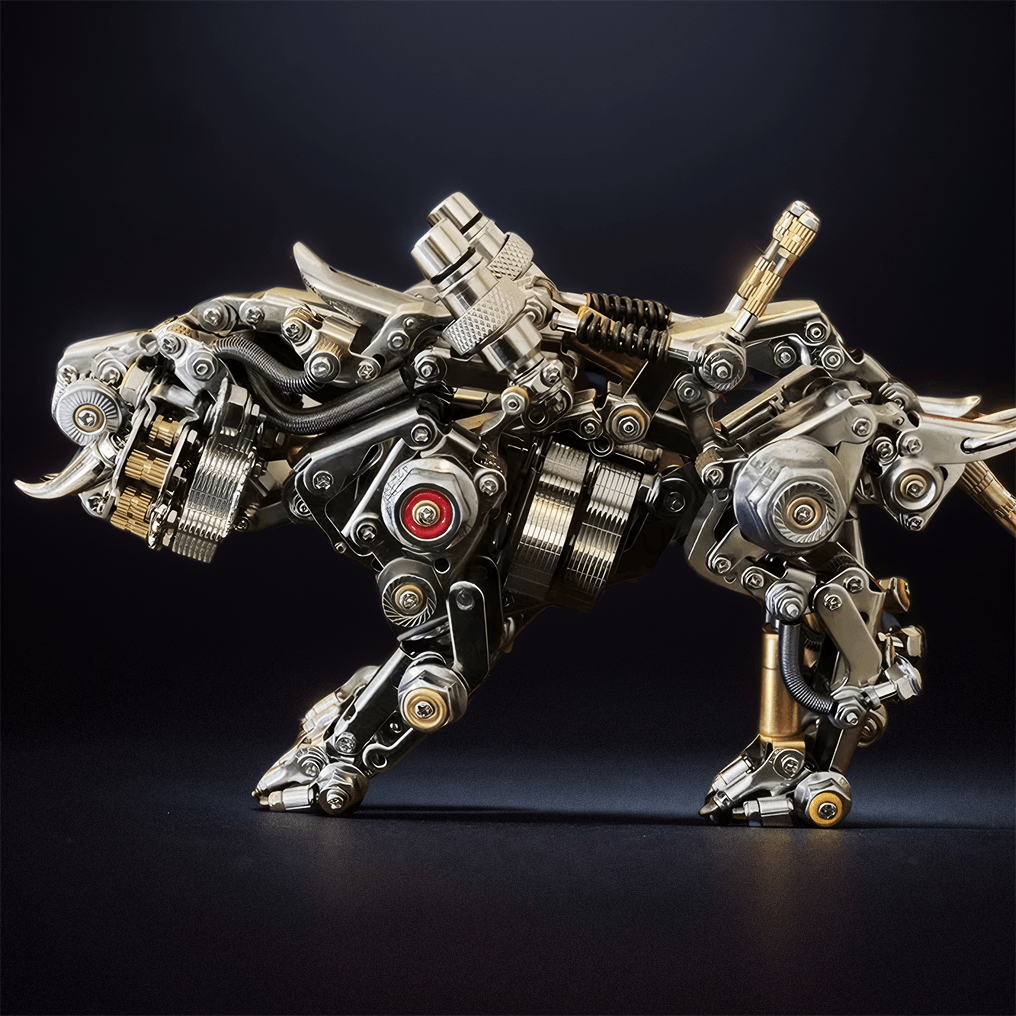 Stainless steel Bengal tiger with detailed gears and interlocking parts, a mechanical model for intermediate builders Original Version