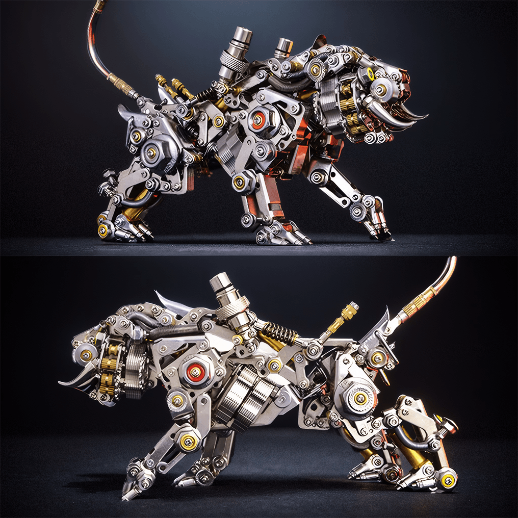 Glue-free 3D metal tiger puzzle with laser-cut steel parts, a mechanical building kit for teen and adult hobbyists Original Version