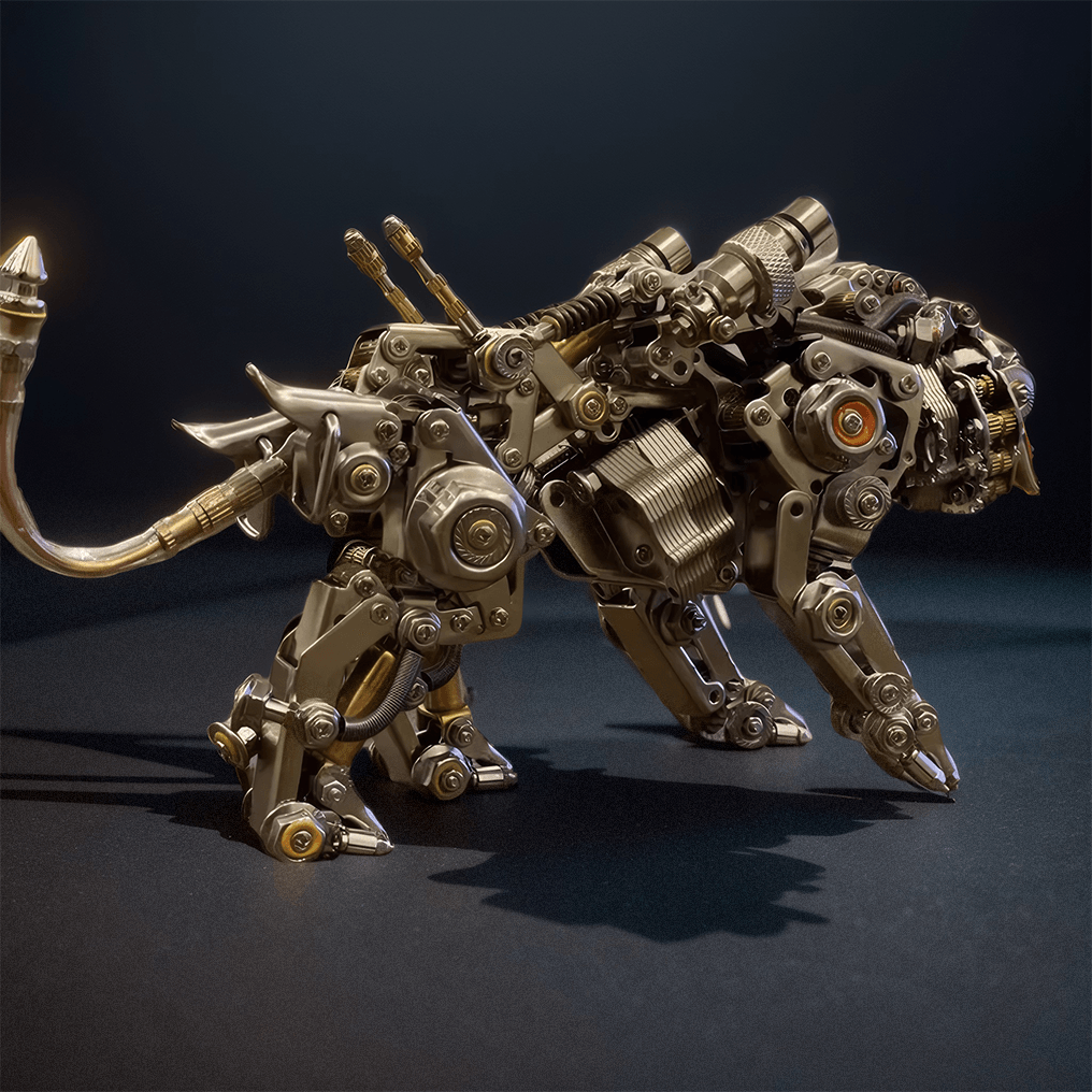 Big cat metal sculpture built from stainless steel, a mechanical Bengal tiger model and collectible gift for engineers Original Version
