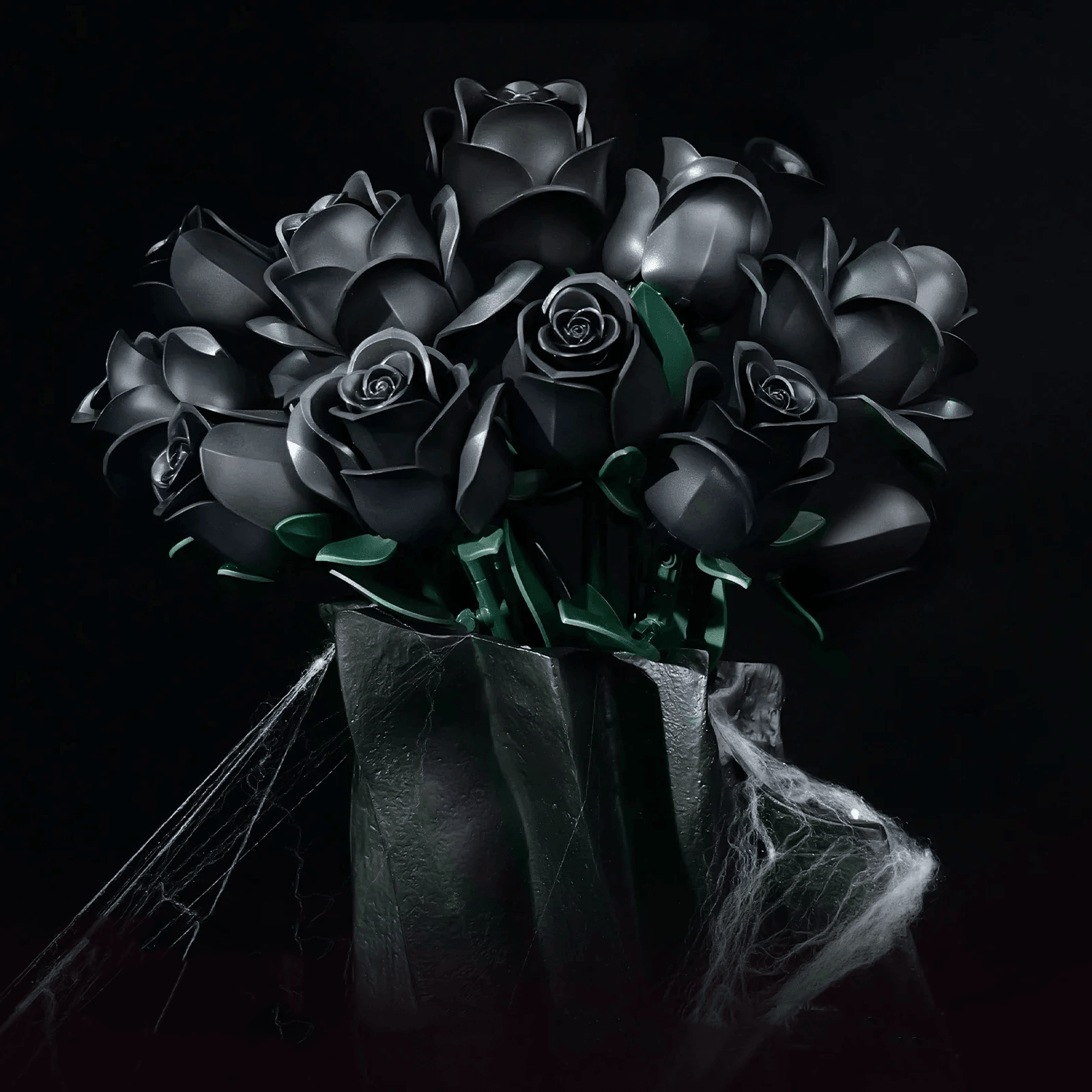 Artificial black rose bouquet made from ABS bricks, an everlasting flower arrangement and anniversary gift, in 3 rose and 12 rose sets