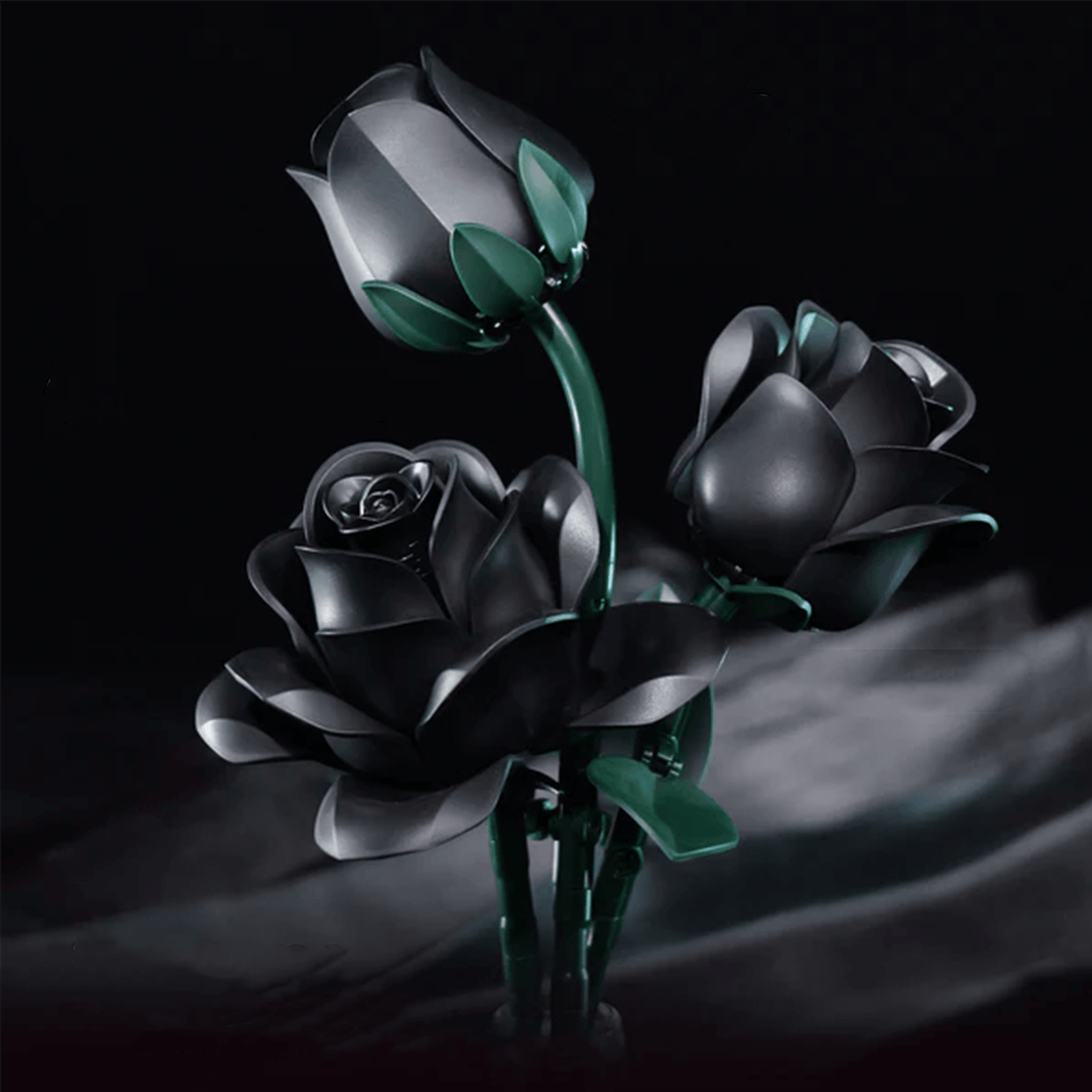 Black rose brick bouquet with iridescent rainbow sheen, a romantic Valentine gift that never needs water, in 3 rose and 12 rose sets