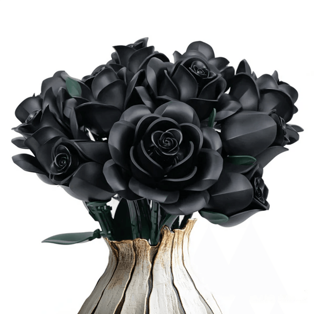 Building block rose bouquet in phantom black, an illuminated forever-flower decor piece and gift for her, 3 rose and 12 rose sizes