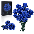 Blue rose bouquet building block set that snaps together into a dozen sapphire roses that never wilt in a vase
