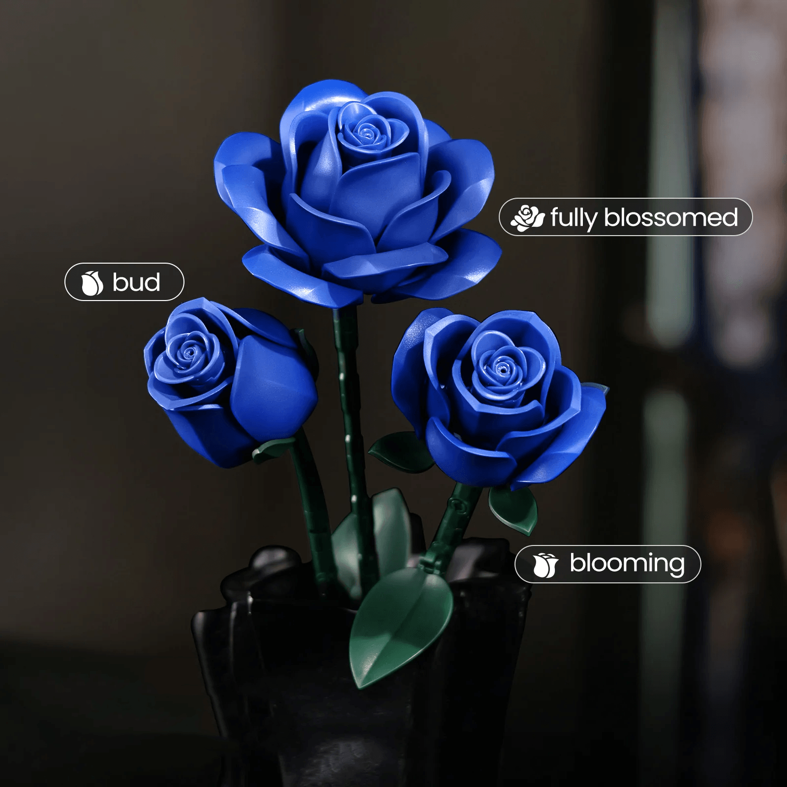 Relaxing 30 to 45 minute flower building project for teens and adults, a lasting blue rose display for home decor