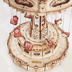 Laser cut carousel model with illuminated hollow side panels that glow, a lit centerpiece for a shelf or desk