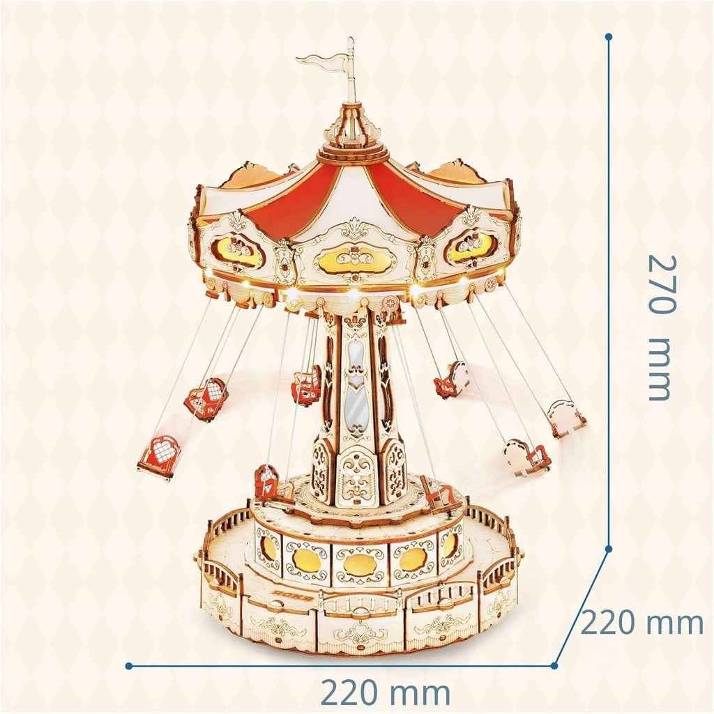 Wooden carousel music box kit as a birthday and holiday gift for teens, adults, and music box collectors alike