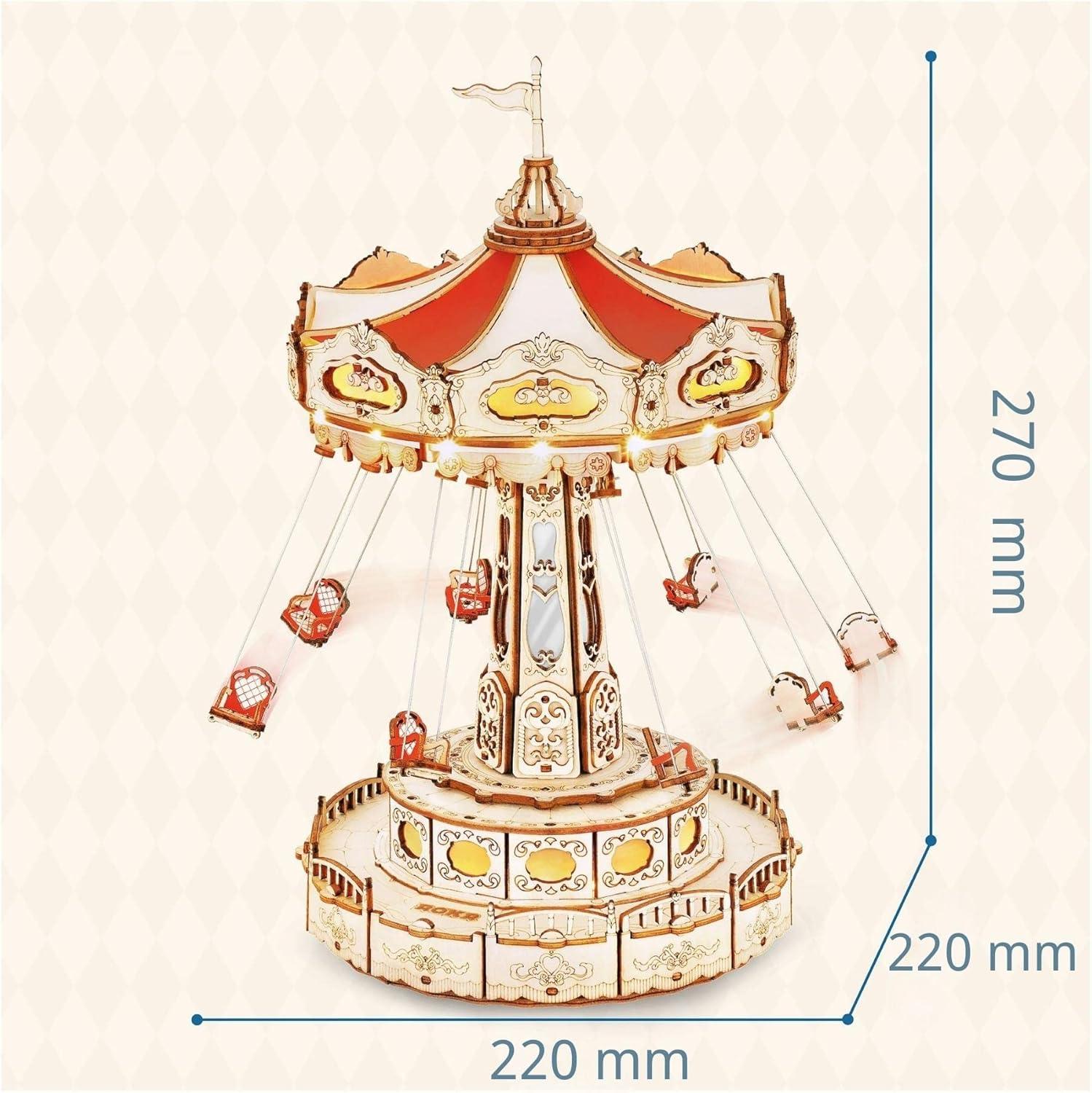 Wooden carousel music box kit as a birthday and holiday gift for teens, adults, and music box collectors alike