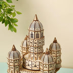 Renaissance castle wooden puzzle with detailed Gothic towers and domes as a 521 piece build for adult model makers