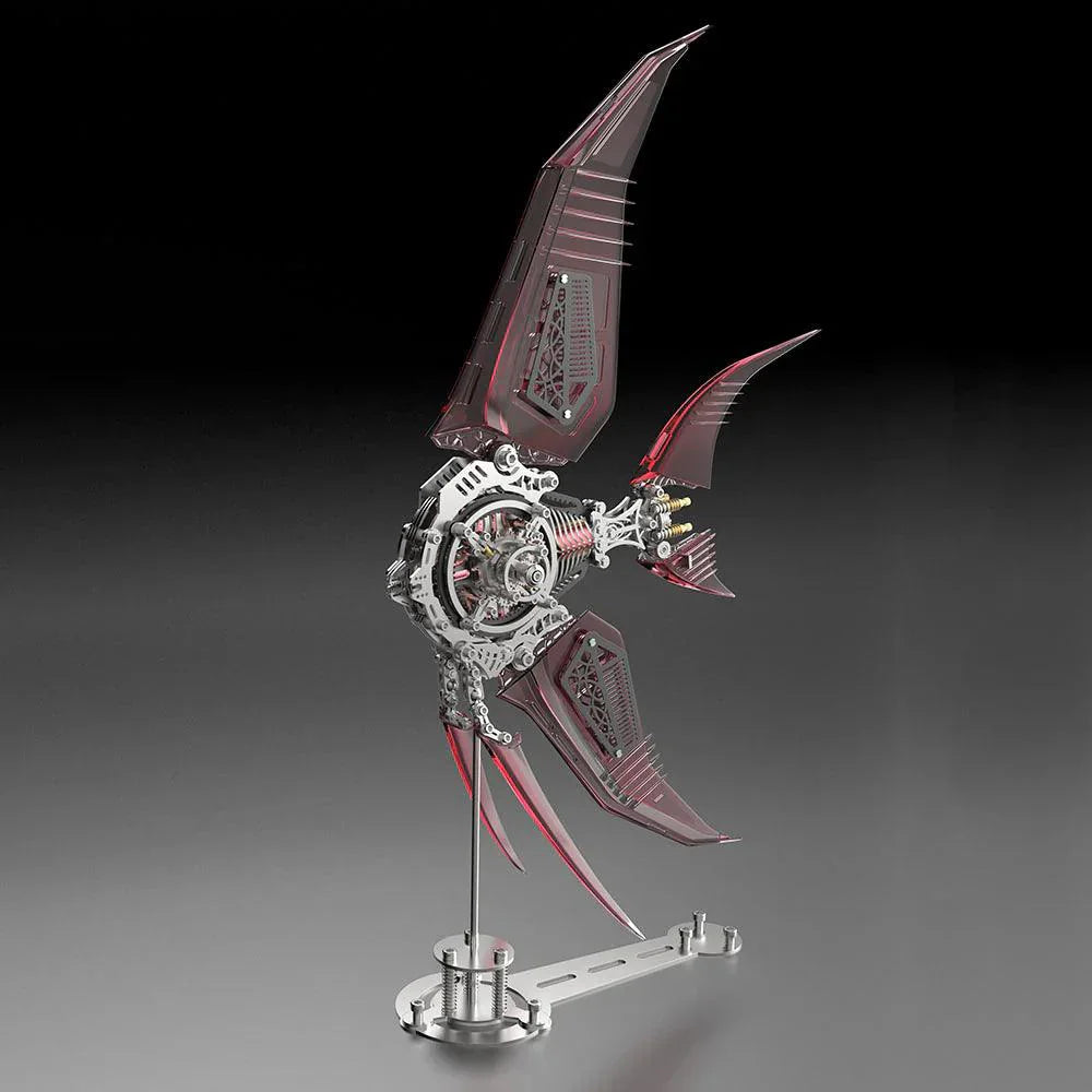 Red translucent finned angelfish metal sculpture for home office desk decor, an intermediate 500 piece model building kit. Red