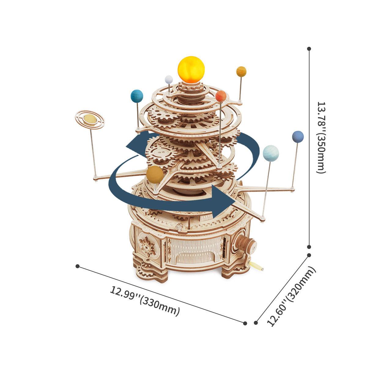 Wooden mechanical orrery about 35 cm tall with rotating planets, a solar system model and STEM gift for ages 14 and up Deluxe Wooden Orbital Precision Wooden Classic
