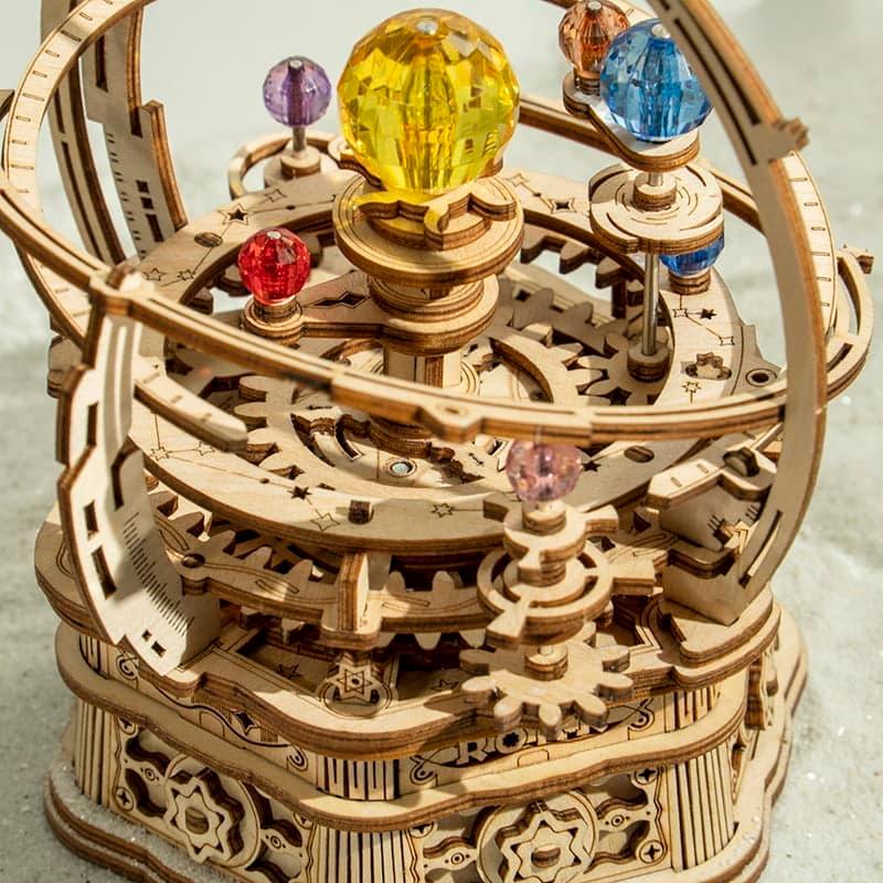 Orbiting planet beads and wooden gears on a hand-crank orrery, a mechanical solar system model and astronomy gift Deluxe Wooden Orbital Precision Wooden Classic