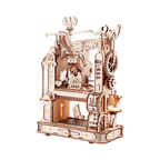 Working 3D wooden printing press model kit with moveable-type letterpress and a glowing LED bear workshop for hobbyists