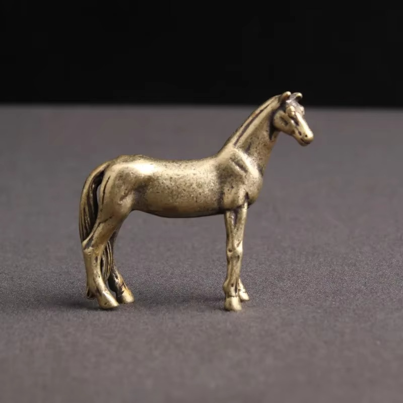 Copper zodiac horse figurine in side profile with micro carved muscles, a solid metal desk sculpture and gift for horse lovers