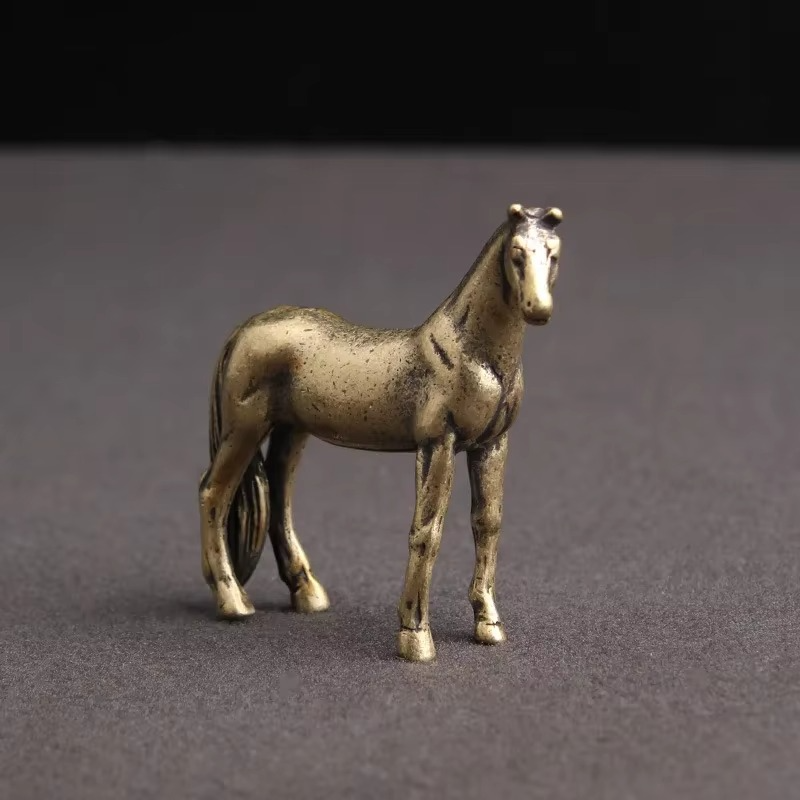 Copper horse figurine facing forward with a finely carved head, a bronze zodiac statue and auspicious gift for collectors
