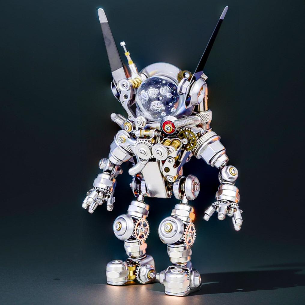 Illuminated cosmic guardian astronaut rabbit with its display stand, a 3D stainless steel model kit and STEM gift With Base