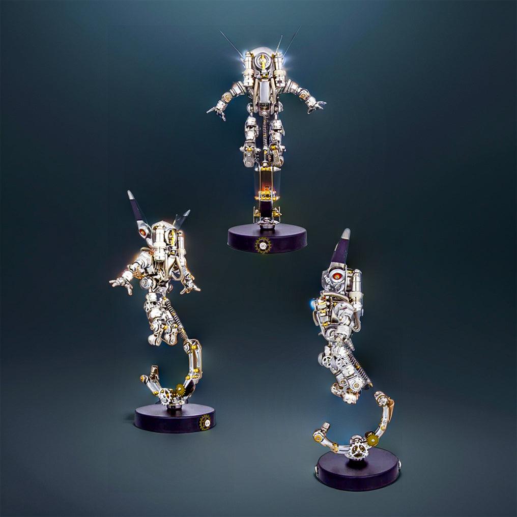 Assembled astronaut rabbit collectible with LED lighting, an intermediate 3D metal puzzle for teens and modelers With Base