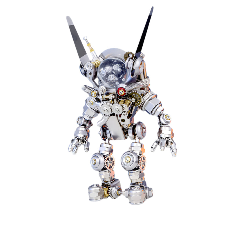 500 piece stainless steel astronaut rabbit shown without the base, a mechanical cyberpunk space model for a shelf Without Base
