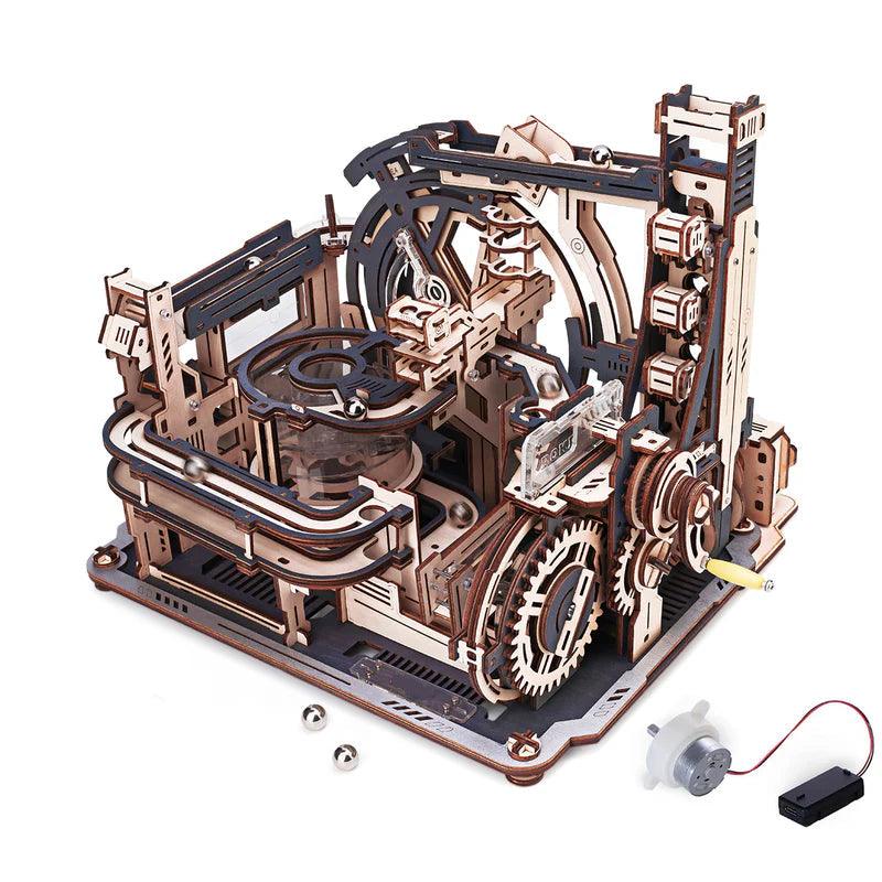 Cosmic marble run 3D wooden puzzle with steel balls climbing lifts and racing down spiral tracks for adults Marble Spaceport Combination Set