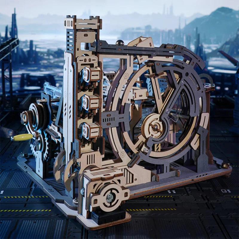 472 piece wooden marble run with transparent tracks that reveal steel balls moving through gears and lifts Marble Spaceport Combination Set
