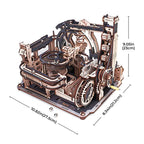 Working wooden marble run that sends metal balls through spiraling tracks as a STEM desk toy for enthusiasts Marble Spaceport Combination Set