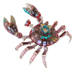 Cybernetic crab 3D metal model kit in a red transparent shell, a poseable stainless steel mechanical crab for adult desk decor Red