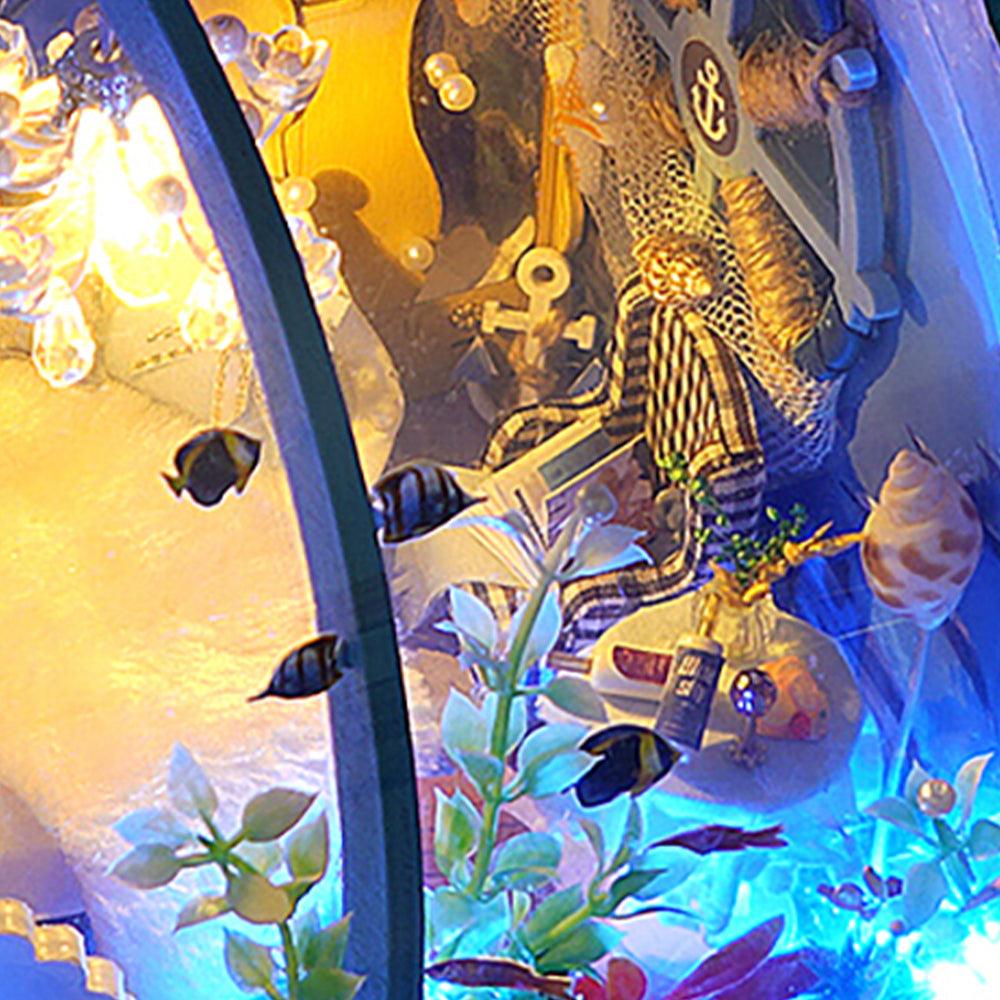 Ocean themed miniature dollhouse with marine decor details, a handmade deep sea room for hobbyists and collectors