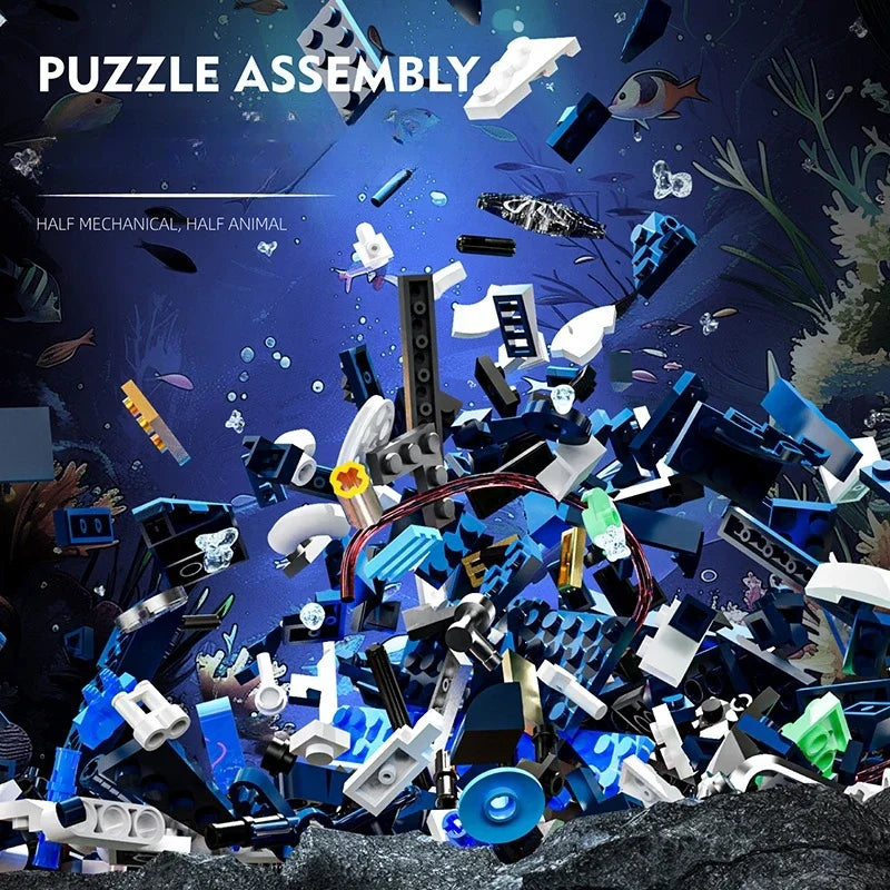 966 piece ABS construction kit that builds a half mechanical half animal manta ray, devil fish building blocks for teens