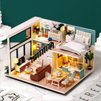 Cozy miniature dollhouse kit with warm LED lighting and 1:24 scale furniture for adult crafters and hobbyists