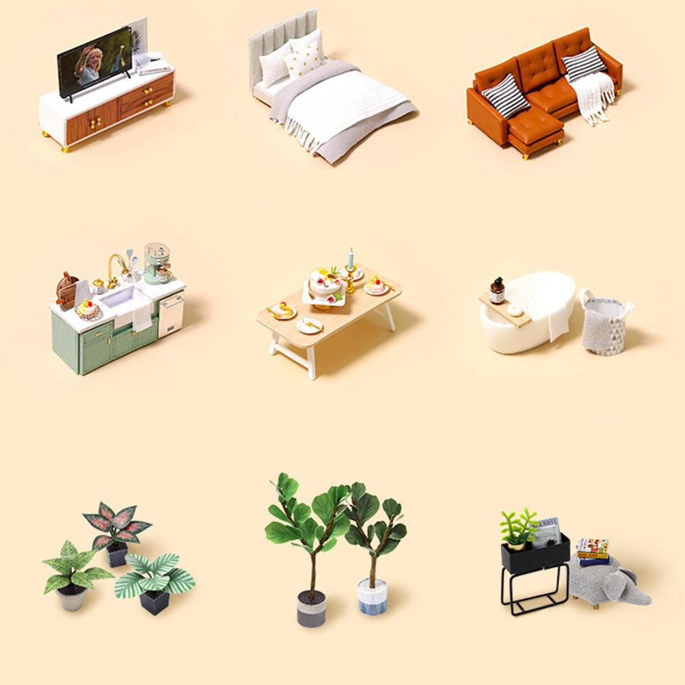 Comfortable Life dollhouse kit with an included dust cover, a thoughtful gift for miniature dollhouse fans
