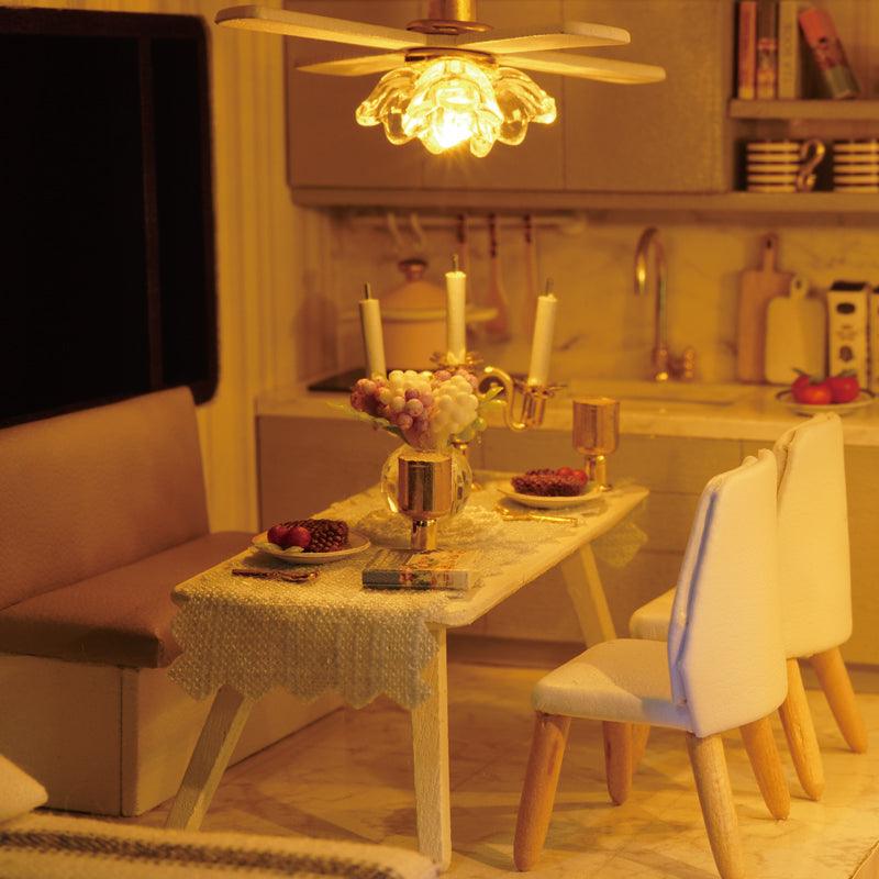 Miniature apartment model kit for adults with LED lights and a music box, a detailed handmade birthday gift idea Time Apartment Set + Music Box