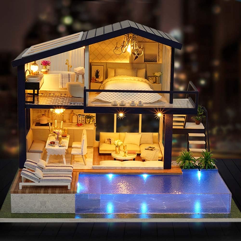 Detailed 1:24 miniature apartment craft kit with warm lighting and a music box, a rewarding weekend hobby build Time Apartment Set + Music Box