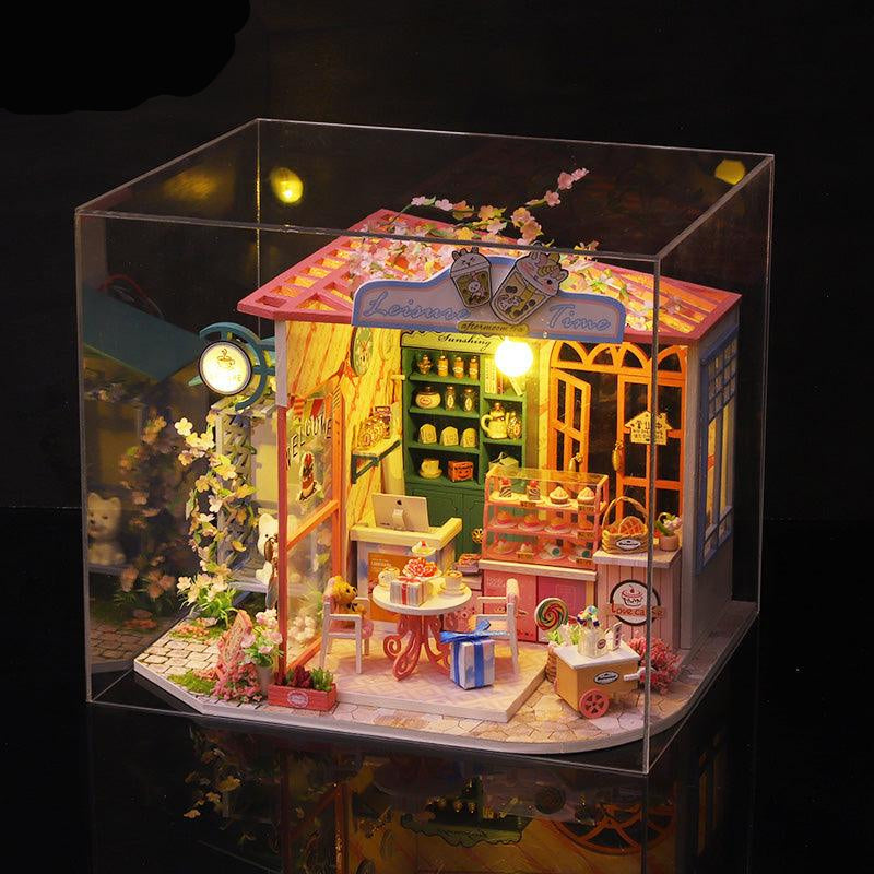 Miniature floral house kit with detailed furniture and a dust cover, a handmade diorama for miniature collectors Dream In The Flowers